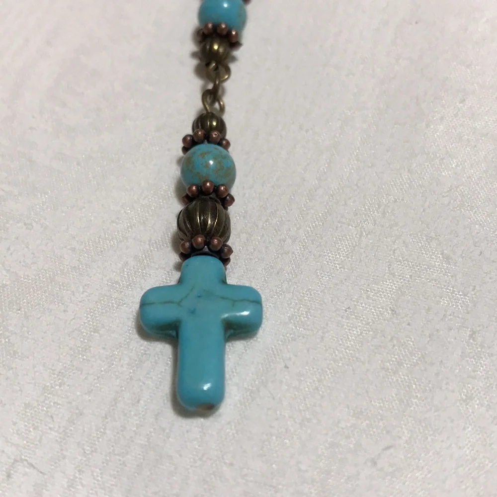 Metal Shepherd's Hook Bookmark w/Chain Metal Beads Turq Magnesite Gemstone Beads